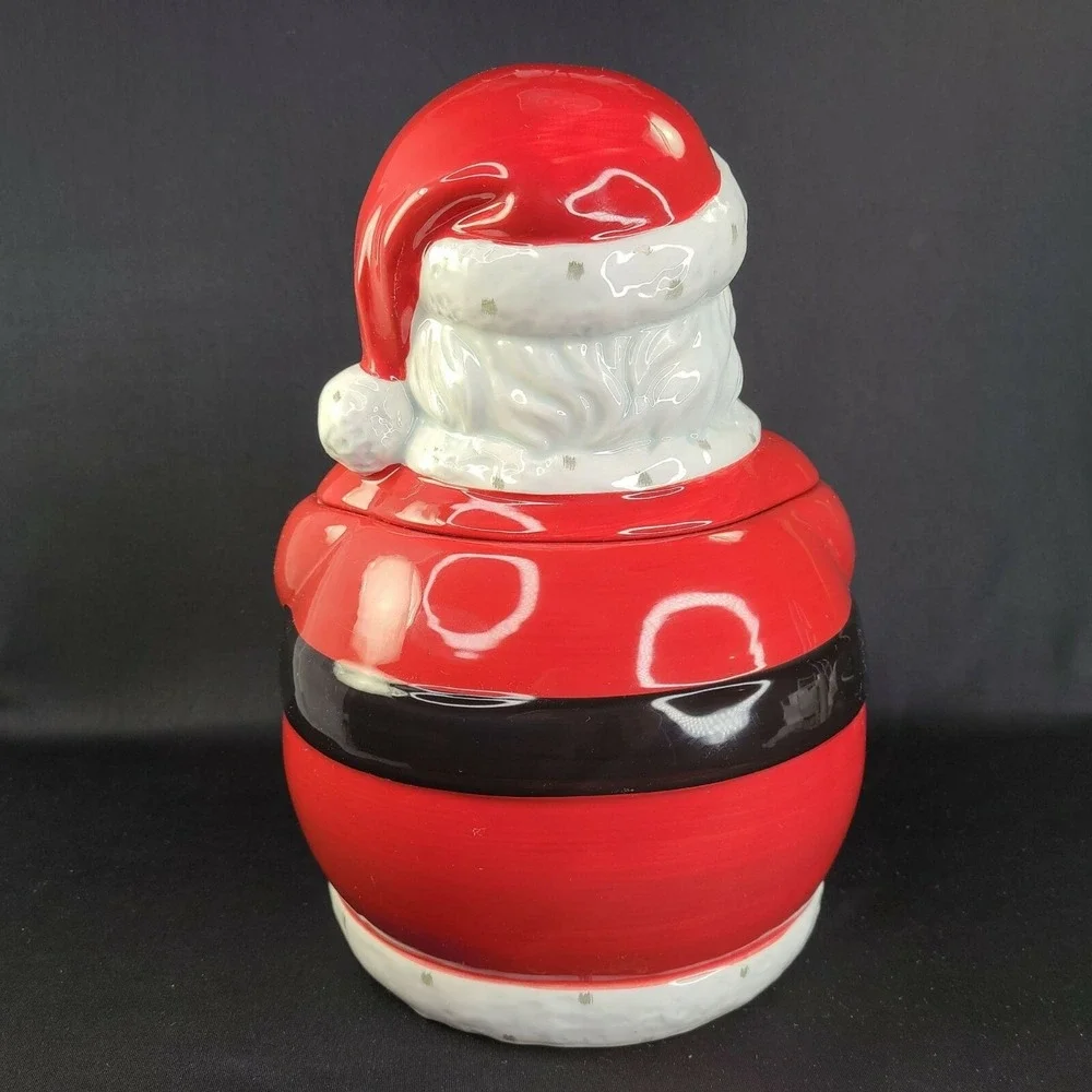 Pier 1 One Santa Claus Cookie Jar Christmas Holiday Earthenware Pottery Treat